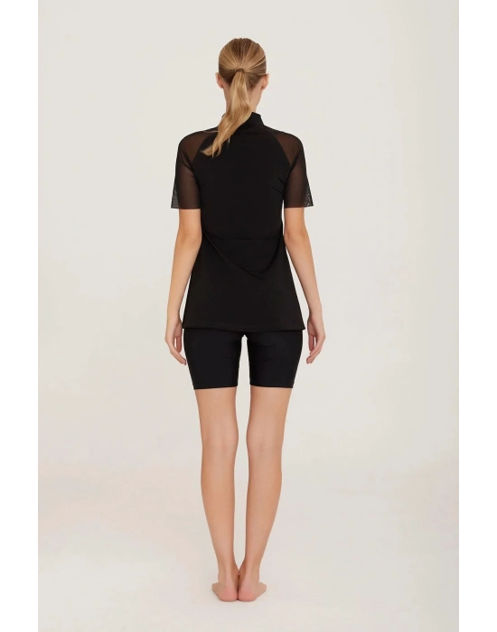 Lapieno Kolları Tül Detaylı Yarım Kollu Taytlı Kadın Mayo 3593