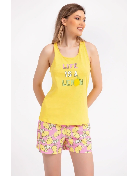 Life Is A Lemon Sarı Kadın Şort Takım