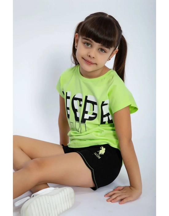 Lime Yeşili Kız Çocuk Şort Takım