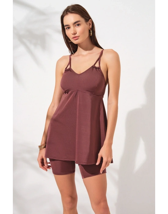 Lisa Şortlu V Yaka Tankini Toffee 231500