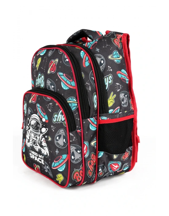 Lugmo 3 Lü İlkokul Çanta Seti Erkek Çocuk Çantası Astarlı Astronot Siyah