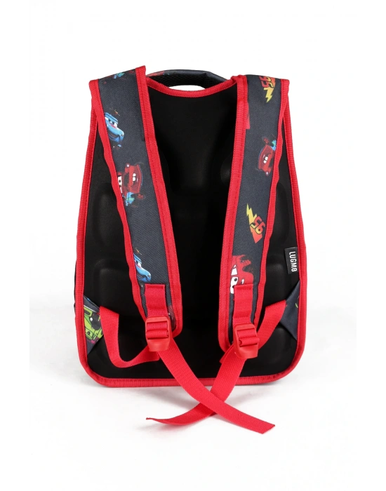 Lugmo 3 Lü İlkokul Çanta Seti Erkek Çocuk Çantası Astarlı Car Race Araba Siyah