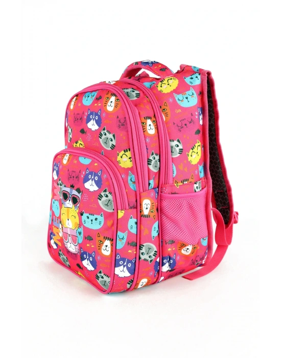 Lugmo 3 Lü İlkokul Çanta Seti Kız Çocuk Çantası Astarlı Kedi
