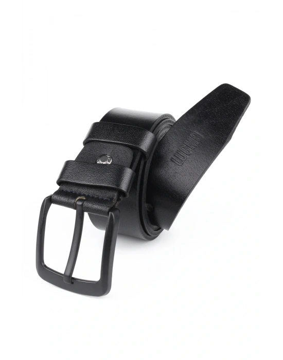 Lugmo Battal Boy Hakiki Deri Erkek Kemeri Siyah 4,5 cm