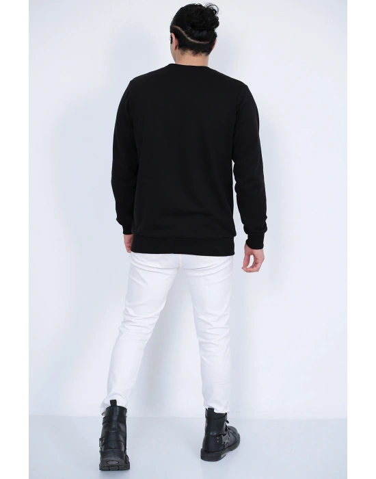 Lugmo Erkek Sweatshirt 3 İplik Kompak Kumaş Kazak Regular Siyah
