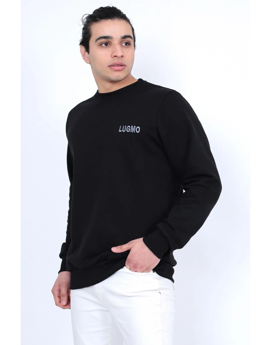 Lugmo Erkek Sweatshirt 3 İplik Kompak Kumaş Kazak Regular Siyah