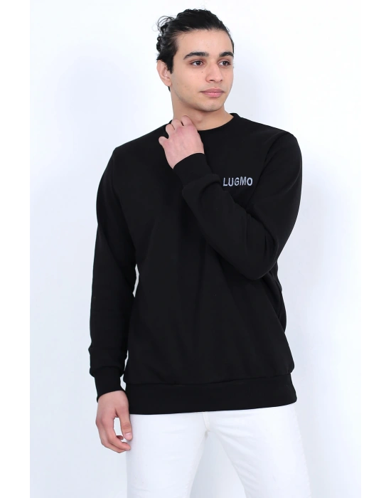 Lugmo Erkek Sweatshirt 3 İplik Kompak Kumaş Kazak Regular Siyah