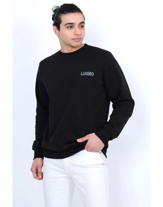 Lugmo Erkek Sweatshirt 3 İplik Kompak Kumaş Kazak Regular Siyah
