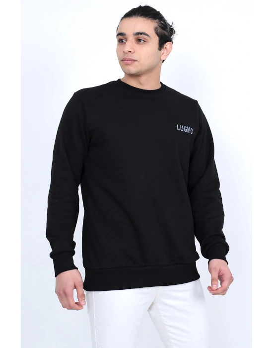 Lugmo Erkek Sweatshirt 3 İplik Kompak Kumaş Kazak Regular Siyah