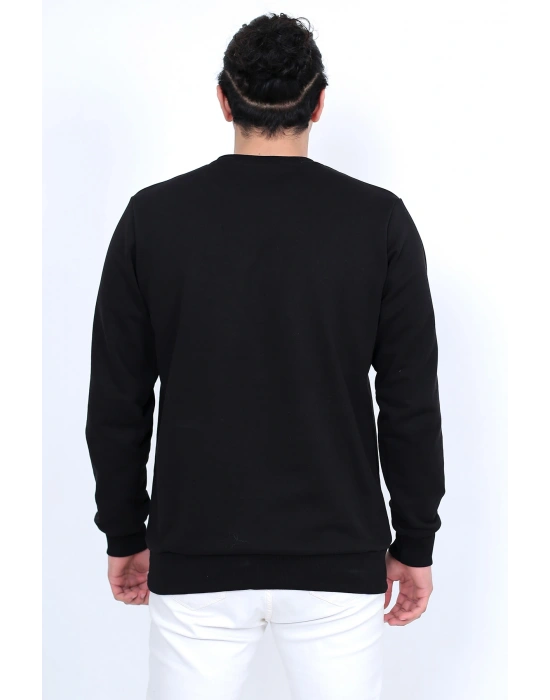 Lugmo Erkek Sweatshirt 3 İplik Kompak Kumaş Kazak Regular Siyah