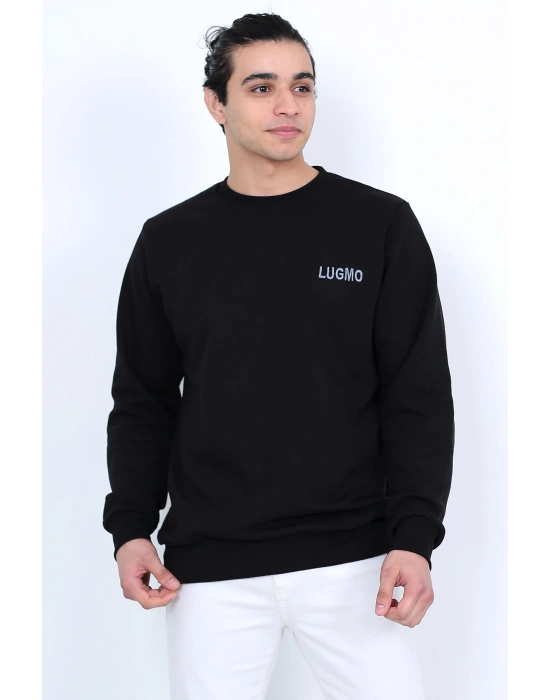 Lugmo Erkek Sweatshirt 3 İplik Kompak Kumaş Kazak Regular Siyah