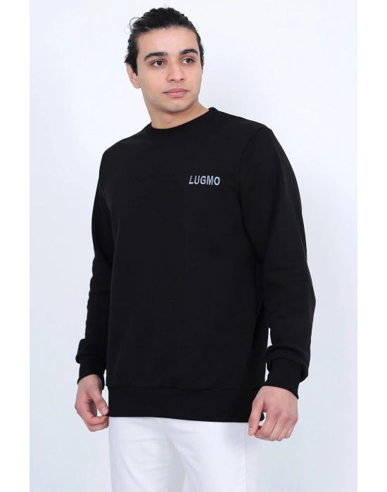 Lugmo Erkek Sweatshirt 3 İplik Kompak Kumaş Kazak Regular Siyah