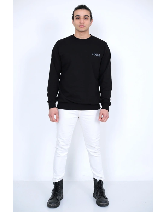 Lugmo Erkek Sweatshirt 3 İplik Kompak Kumaş Kazak Regular Siyah