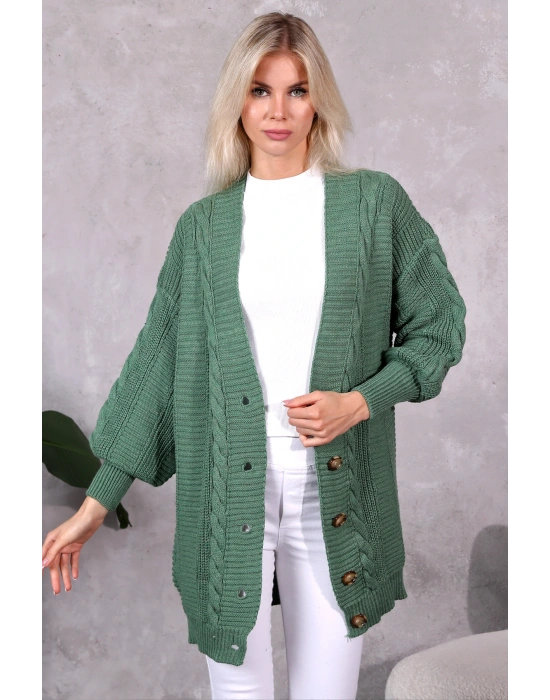 Lugmo Kadın Triko Hırka Akrilik iplik 80 cm Saç Örgülü Çağla Yeşili