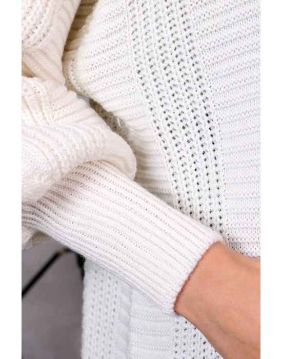 Lugmo Kadın Triko Hırka Akrilik iplik 80 cm Saç Örgülü Ekru (80cm)