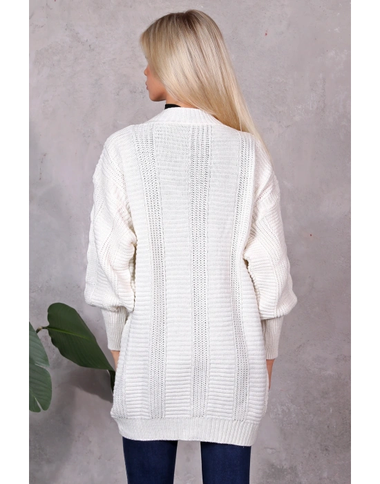 Lugmo Kadın Triko Hırka Akrilik iplik 80 cm Saç Örgülü Ekru (80cm)