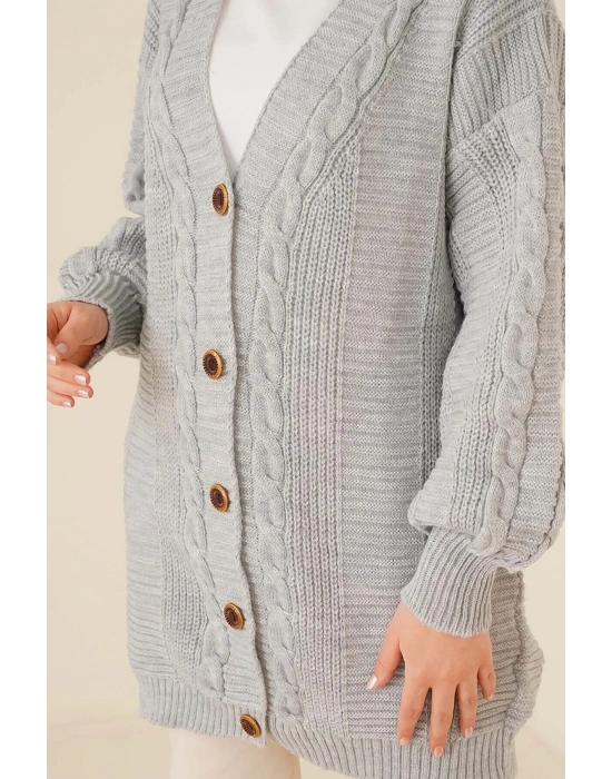 Lugmo Kadın Triko Hırka Akrilik iplik 80 cm Saç Örgülü Gri