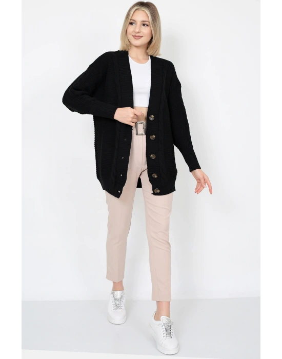 Lugmo Kadın Triko Hırka Akrilik iplik 80 cm Saç Örgülü Siyah