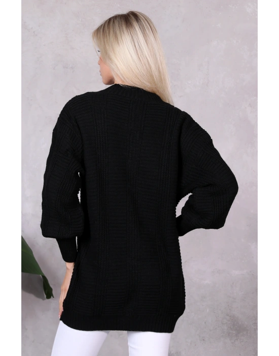 Lugmo Kadın Triko Hırka Akrilik iplik 80 cm Saç Örgülü Siyah