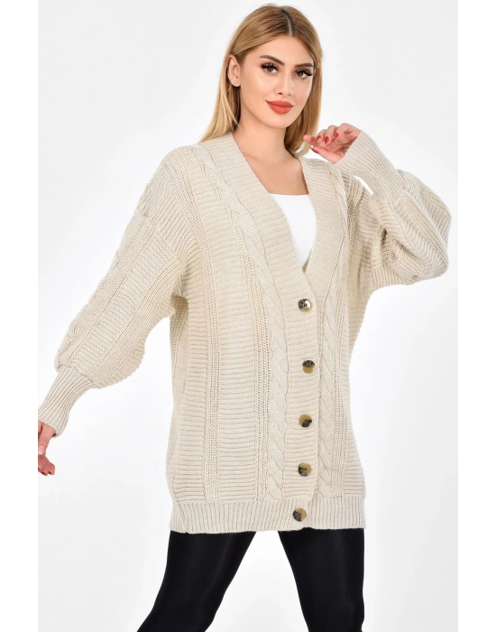 Lugmo Kadın Triko Hırka Akrilik iplik 80 cm Saç Örgülü Taş