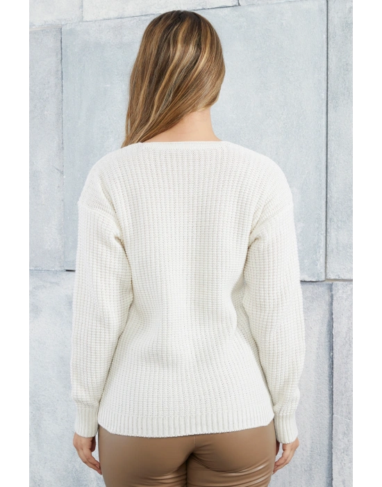 Lugmo Kadın Triko Hırka Çiçek Standart Beden Ekru