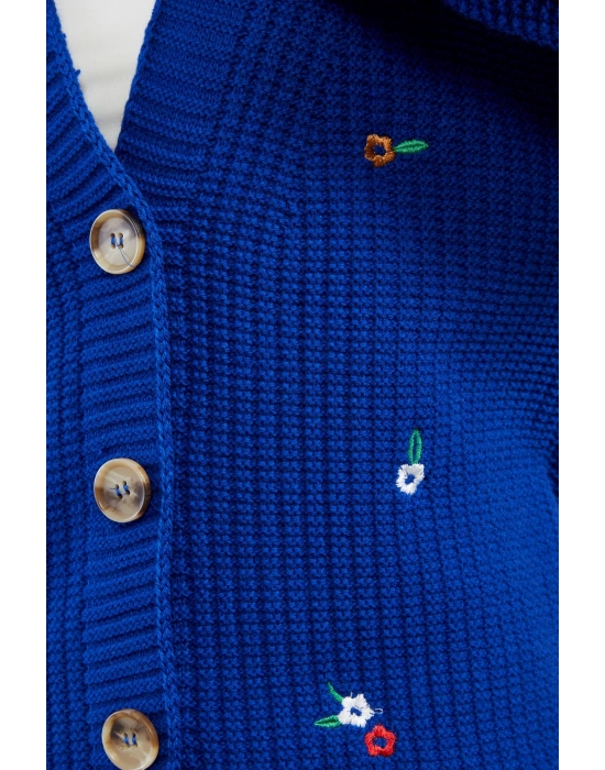 Lugmo Kadın Triko Hırka Çiçek Standart Beden Saks