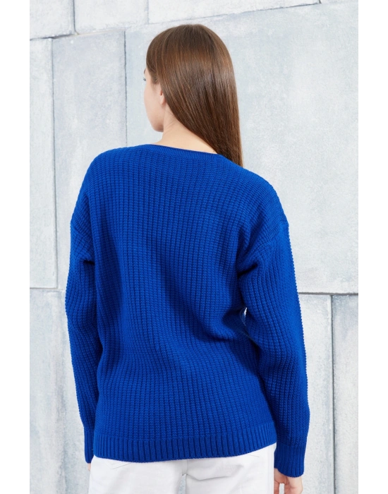 Lugmo Kadın Triko Hırka Çiçek Standart Beden Saks