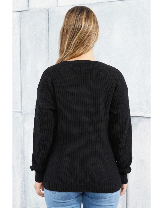 Lugmo Kadın Triko Hırka Çiçek Standart Beden Siyah