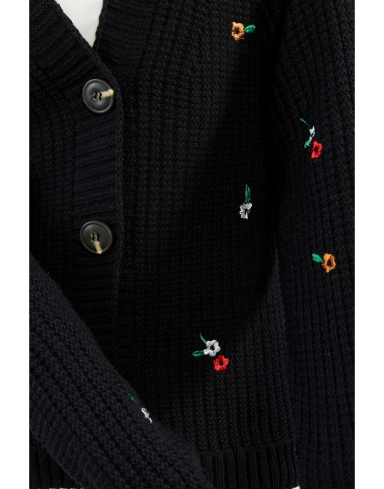 Lugmo Kadın Triko Hırka Çiçek Standart Beden Siyah