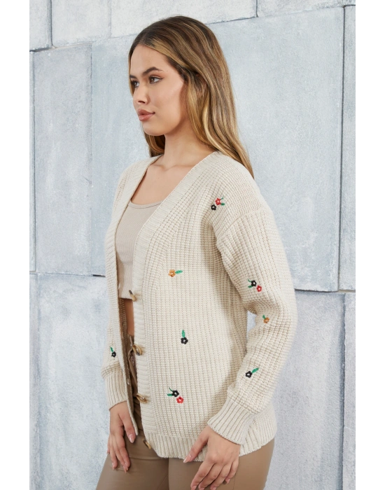 Lugmo Kadın Triko Hırka Çiçek Standart Beden Taş