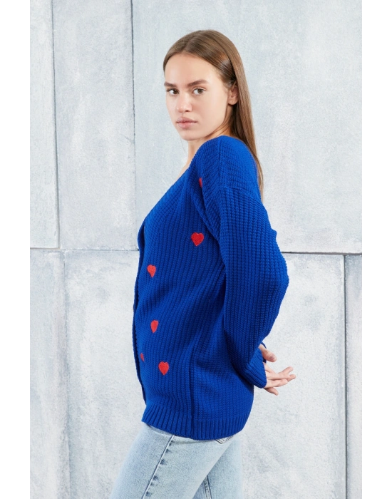 Lugmo Kadın Triko Hırka Kalpli Standart Beden Saks