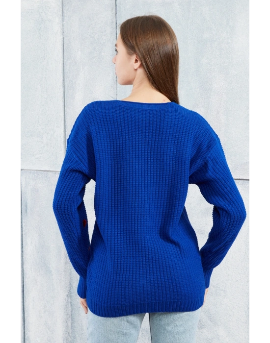 Lugmo Kadın Triko Hırka Kalpli Standart Beden Saks