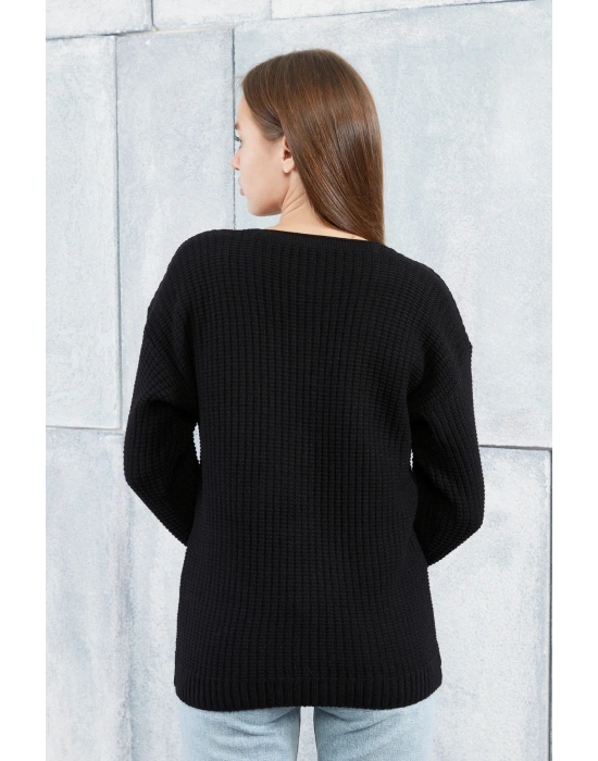 Lugmo Kadın Triko Hırka Kalpli Standart Beden Siyah