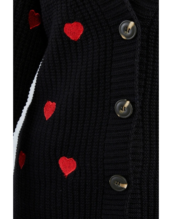 Lugmo Kadın Triko Hırka Kalpli Standart Beden Siyah