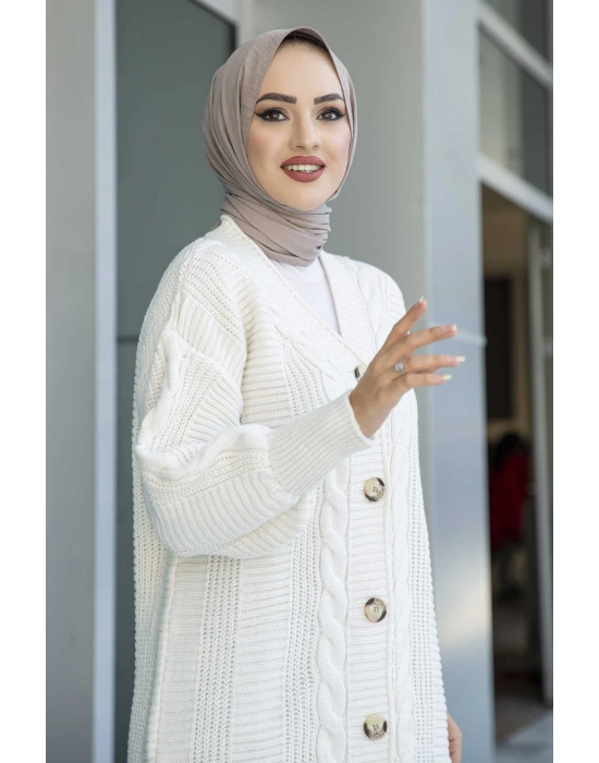 Lugmo Kadın Triko Hırka Taşlı Standart Beden Ekru