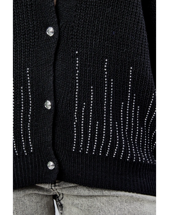 Lugmo Kadın Triko Hırka Taşlı Standart Beden Siyah