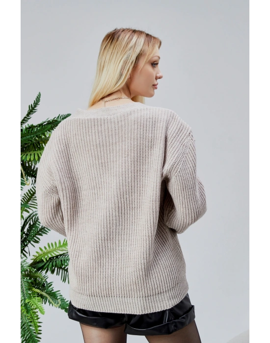 Lugmo Kadın Triko Hırka Taşlı Standart Beden Taş