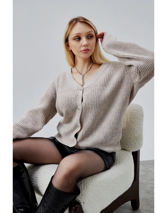 Lugmo Kadın Triko Hırka Taşlı Standart Beden Taş