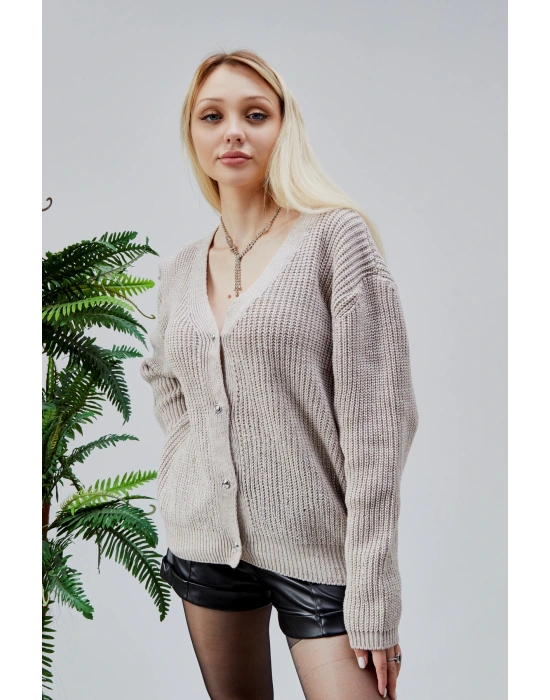 Lugmo Kadın Triko Hırka Taşlı Standart Beden Taş