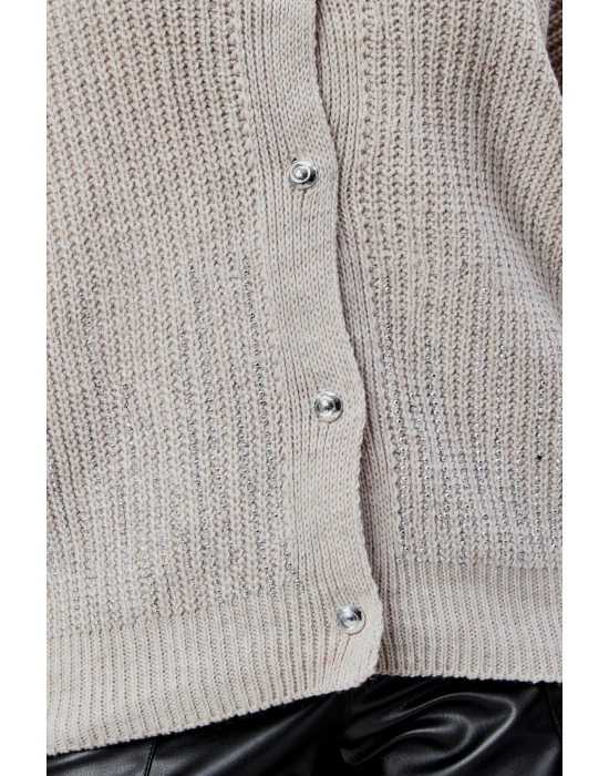 Lugmo Kadın Triko Hırka Taşlı Standart Beden Taş