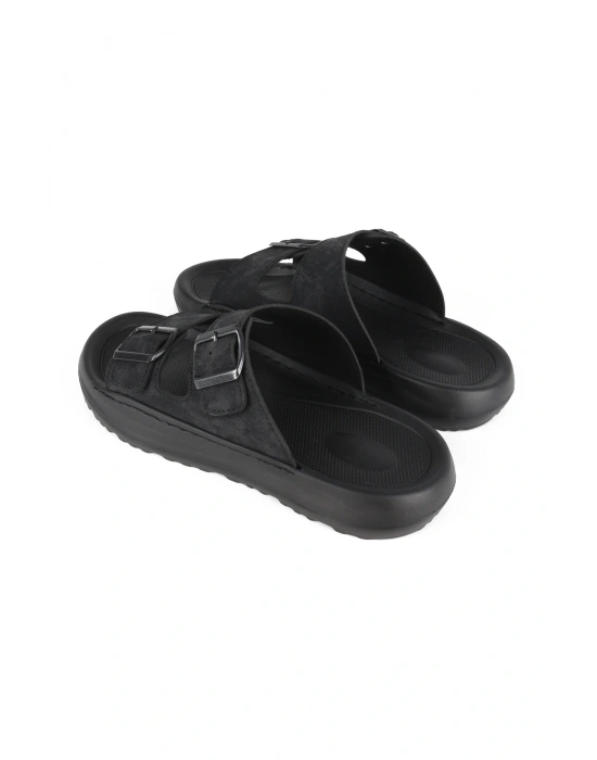 Lugmo Suni Deri Eva Terlik Dikişli Metal Tokalı Erkek Konfort Hafif Terlik Kaymaz