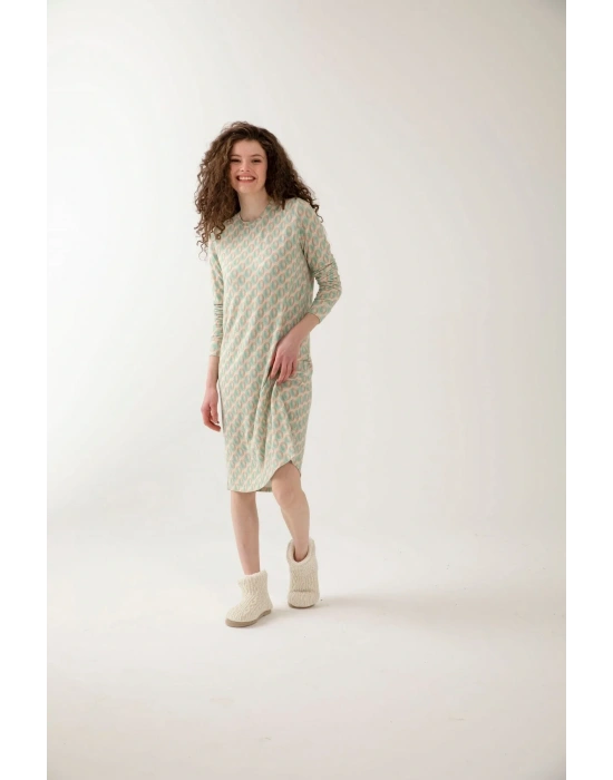 Mavi Renk Çıtır Desenli Kadın Gecelik