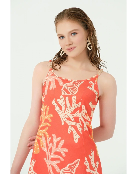 Mercan Desenli İpli Yarı Kapalı Mayo