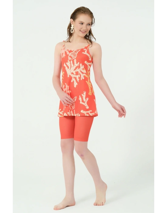 Mercan Desenli İpli Yarı Kapalı Mayo