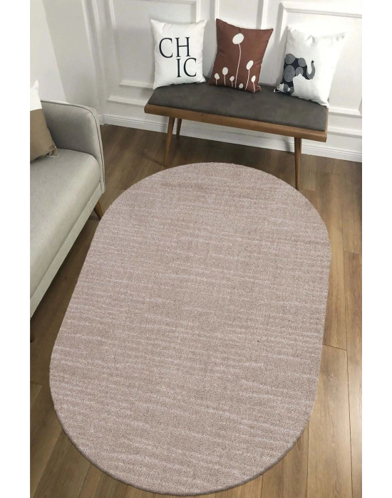 Salon Halısı Bej Yumuşak Oval Dokuma
