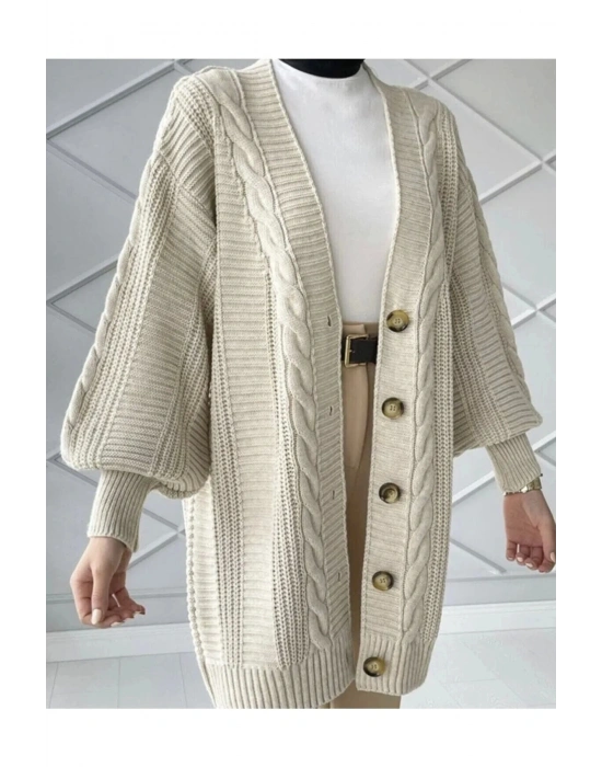 Örgü Desen Triko Hırka Taş Renk