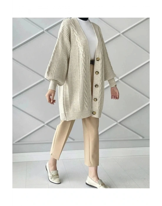 Örgü Desen Triko Hırka Taş Renk