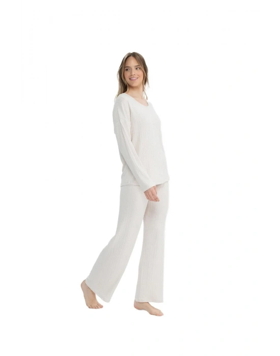 Orijinal Lisanslı Kadın Bej V Yaka Pijama Takımı 17090