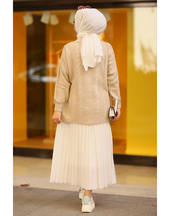 Oversize Kadın Tesettür Triko Hırka Taş