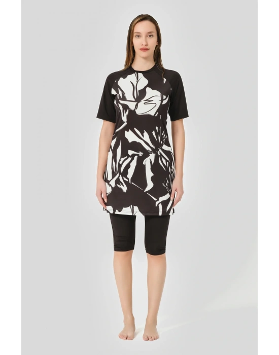 Patchwork Reglan Yarım Kol Yarı Kapalı Mayo